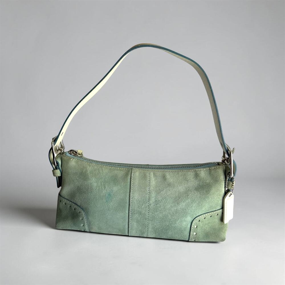 Vintage COACH 5032 Soho Blue Suede Demi Baguette White Leather Aquamarine Y2K